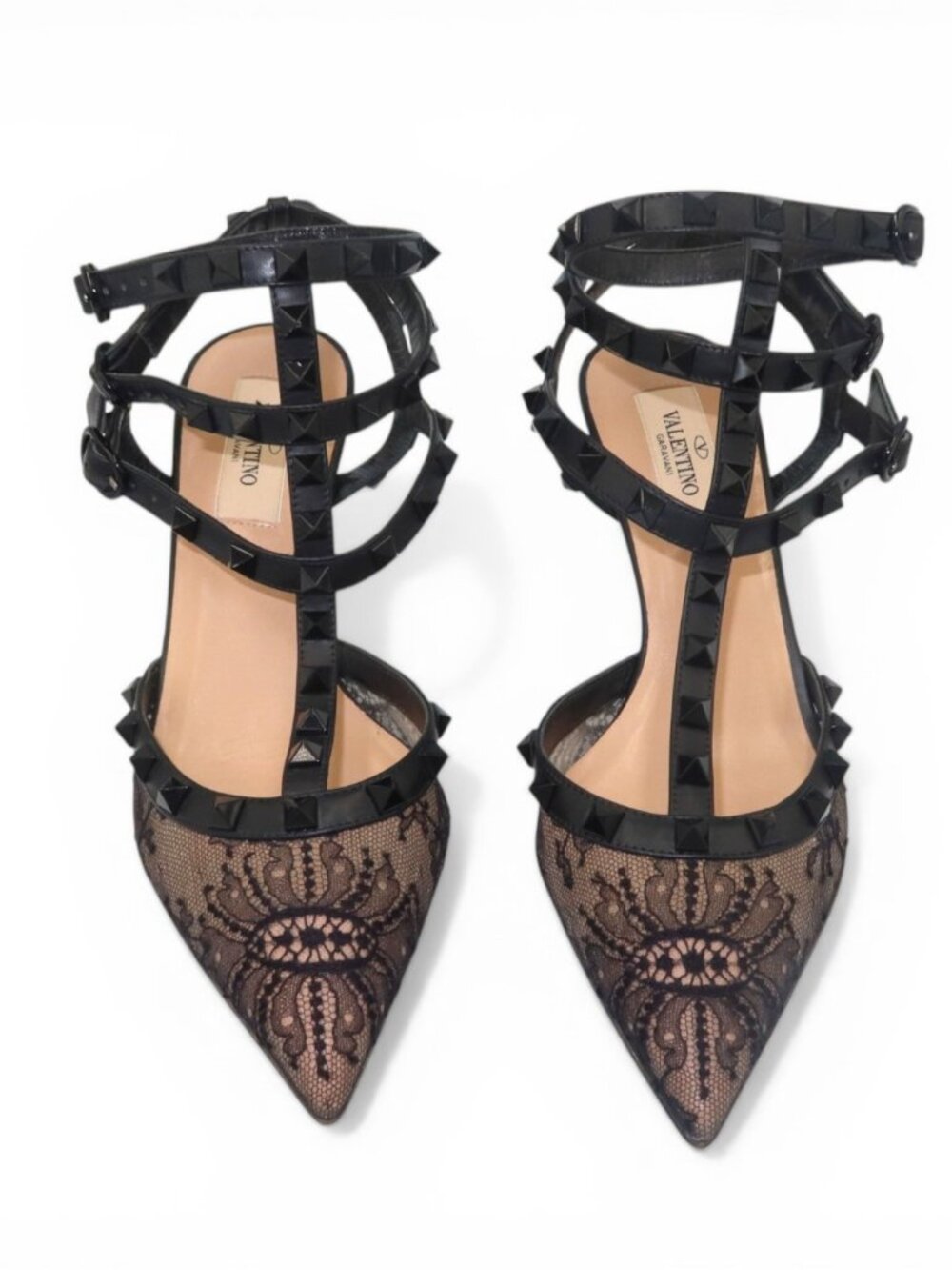 Valentino Garavani Lace Rockstud Caged Heels Black Size 37 - Picture 5 of 15
